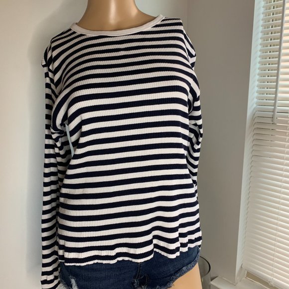 H&M Tops Hm Navy Blue Striped Cotton Long Sleeves Sizexl Poshmark